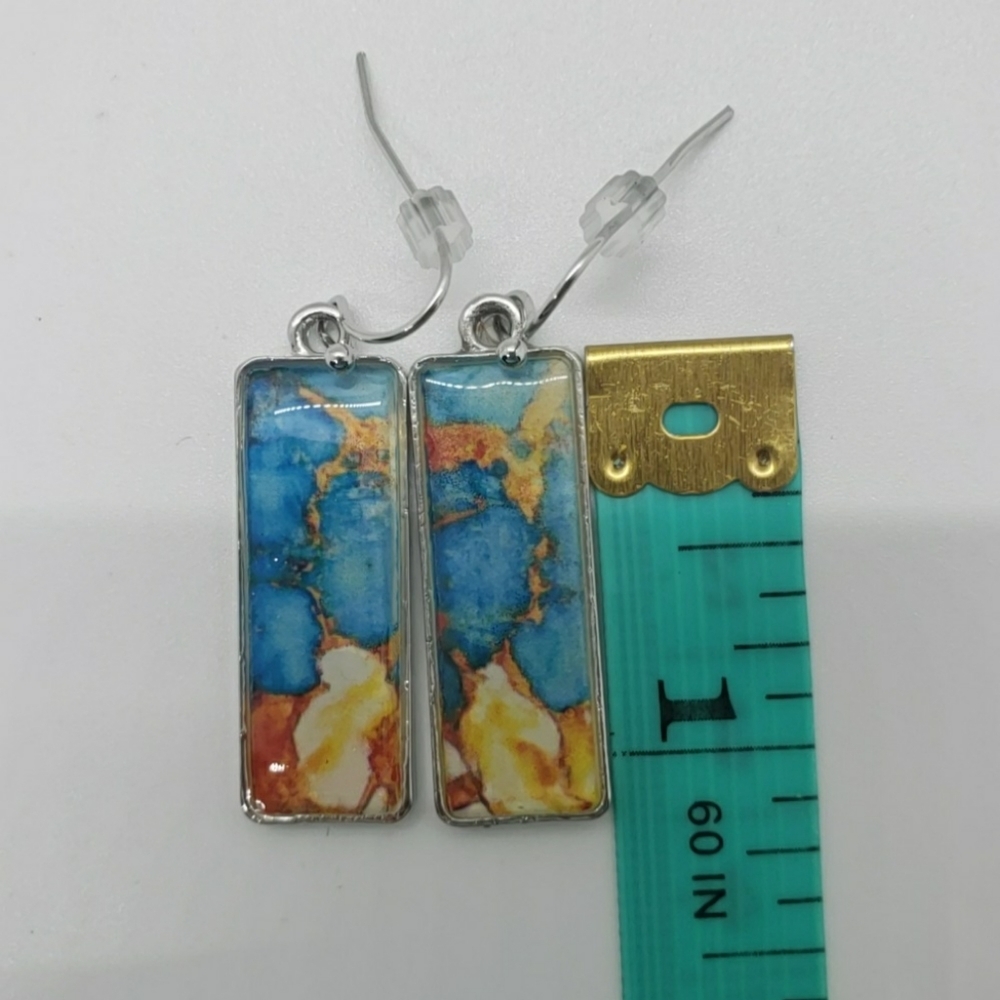 Marble Abstract Pattern Earrings Stained Glass Look - Picture 5 of 10